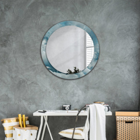 Huldar Round Glass Framed Wall Mounted Accent Mirror in Blue/Grey
