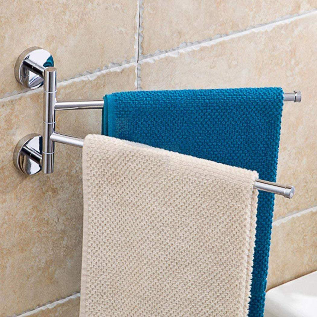 Swivel Towel Rail Chrome Stainless Steel Bath Rack Wall Mounted Towel Rack Holder With 2 Swivel Bars, Swing Towel Holder For Kitchen, Bathroom, Toilet