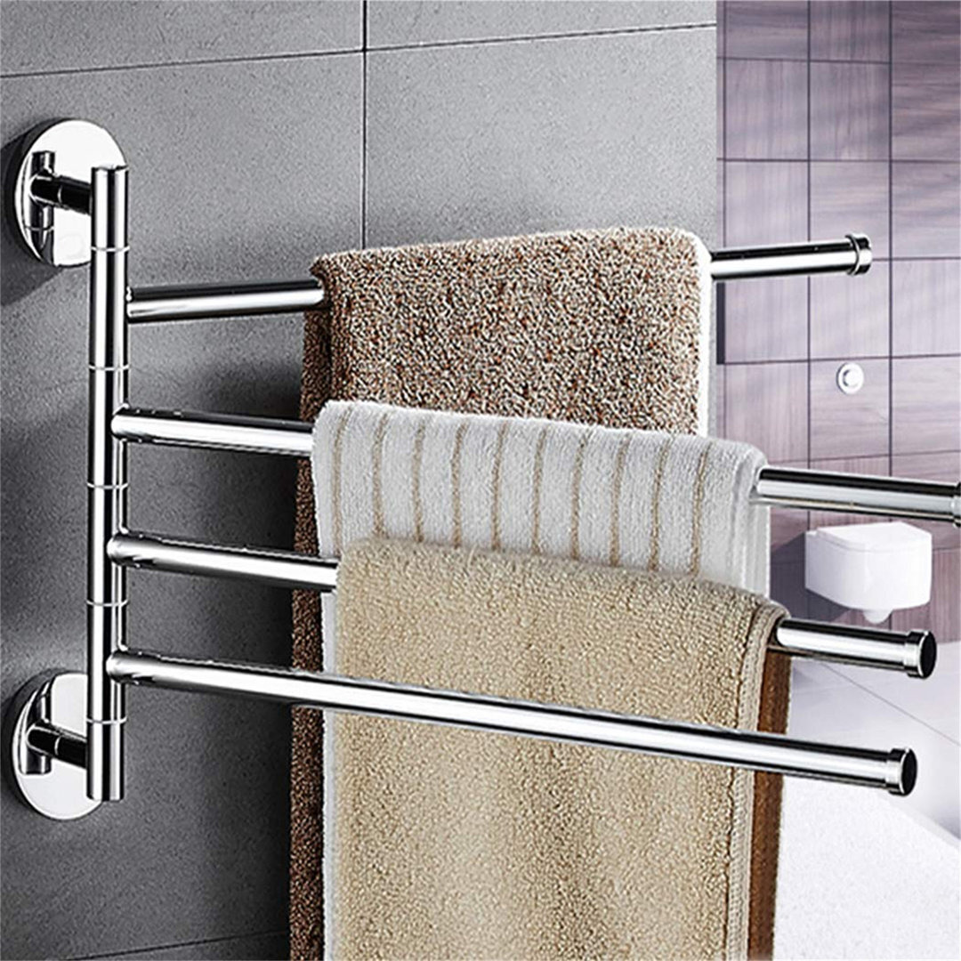Swivel Towel Rail Chrome Stainless Steel Bath Rack Wall Mounted Towel Rack Holder With 4 Swivel Bars, Swing Towel Holder For Kitchen, Bathroom, Toilet