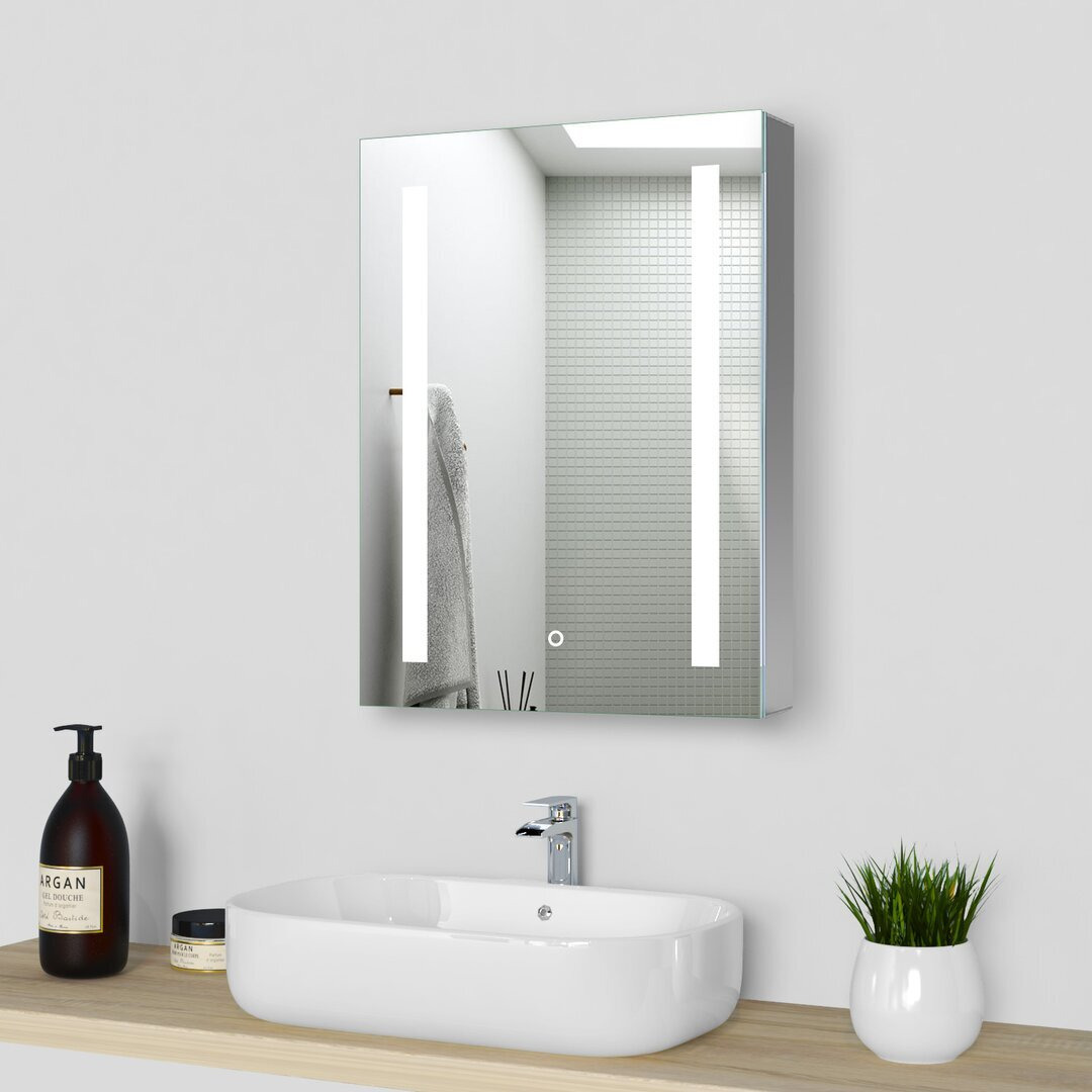 NowthenLED Illuminated Bathroom Mirror Cabinet 50X70 Cm With Shaver Socket, Demister Pad & Touch Switch Control, IP44