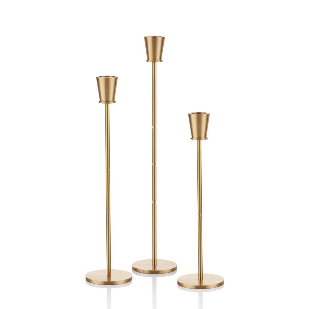 3 Piece Brass Tabletop Candlestick Set
