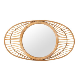 Oval Rattan Framed Wall Mounted Accent Mirror in Yellow