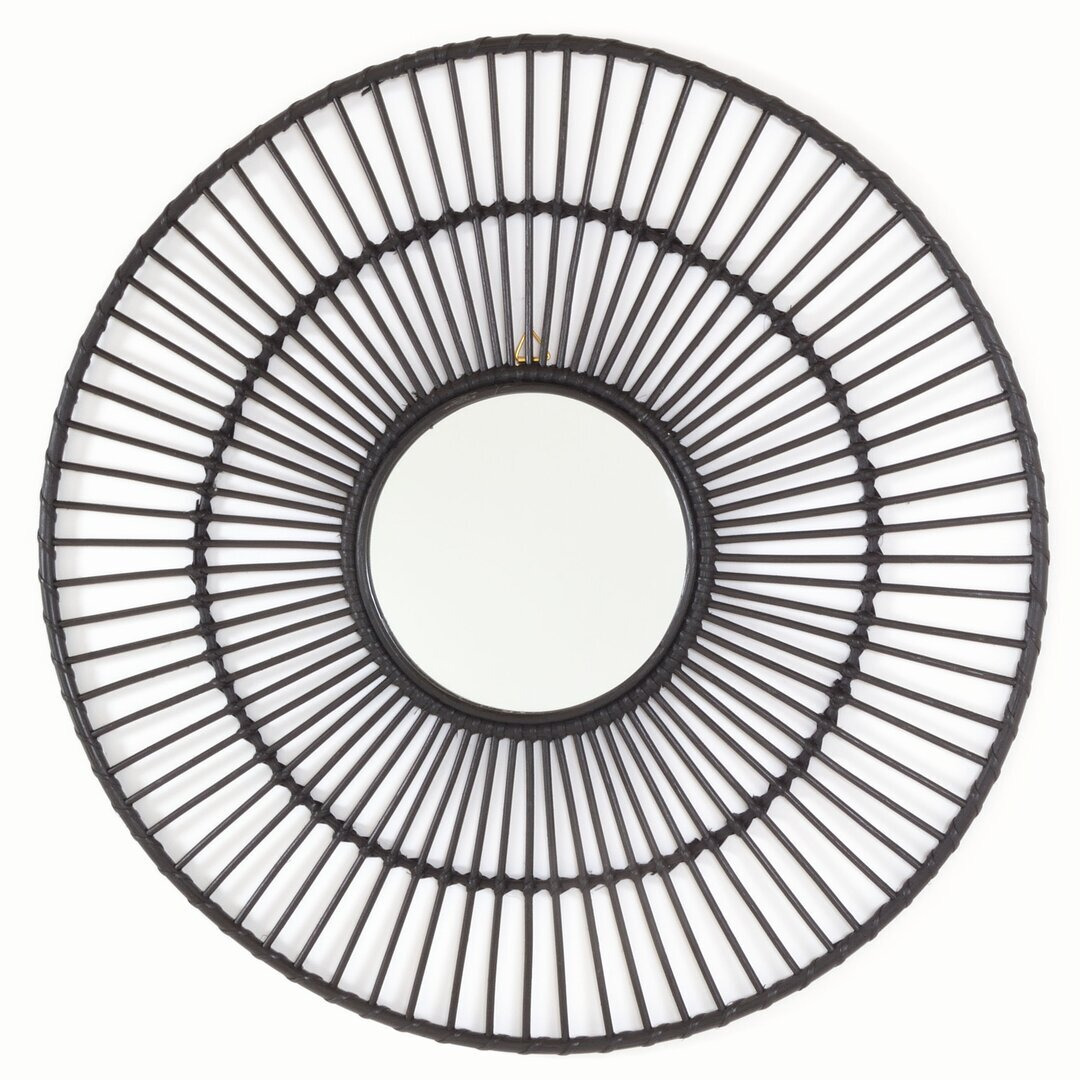 Verla Round Rattan Framed Wall Mounted Accent Mirror in Painted