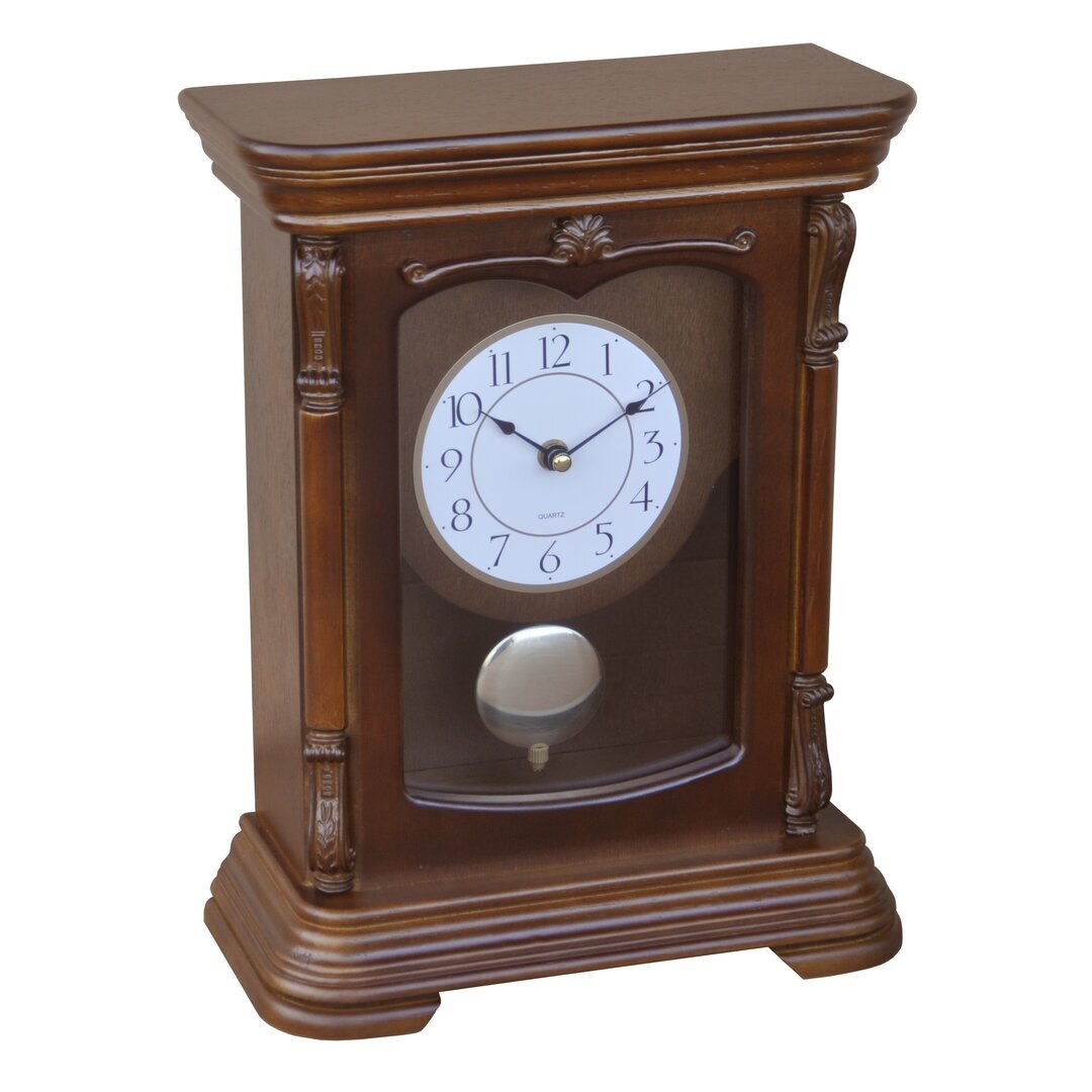 Traditional Analog Wood Quartz Tabletop Clock in Brown