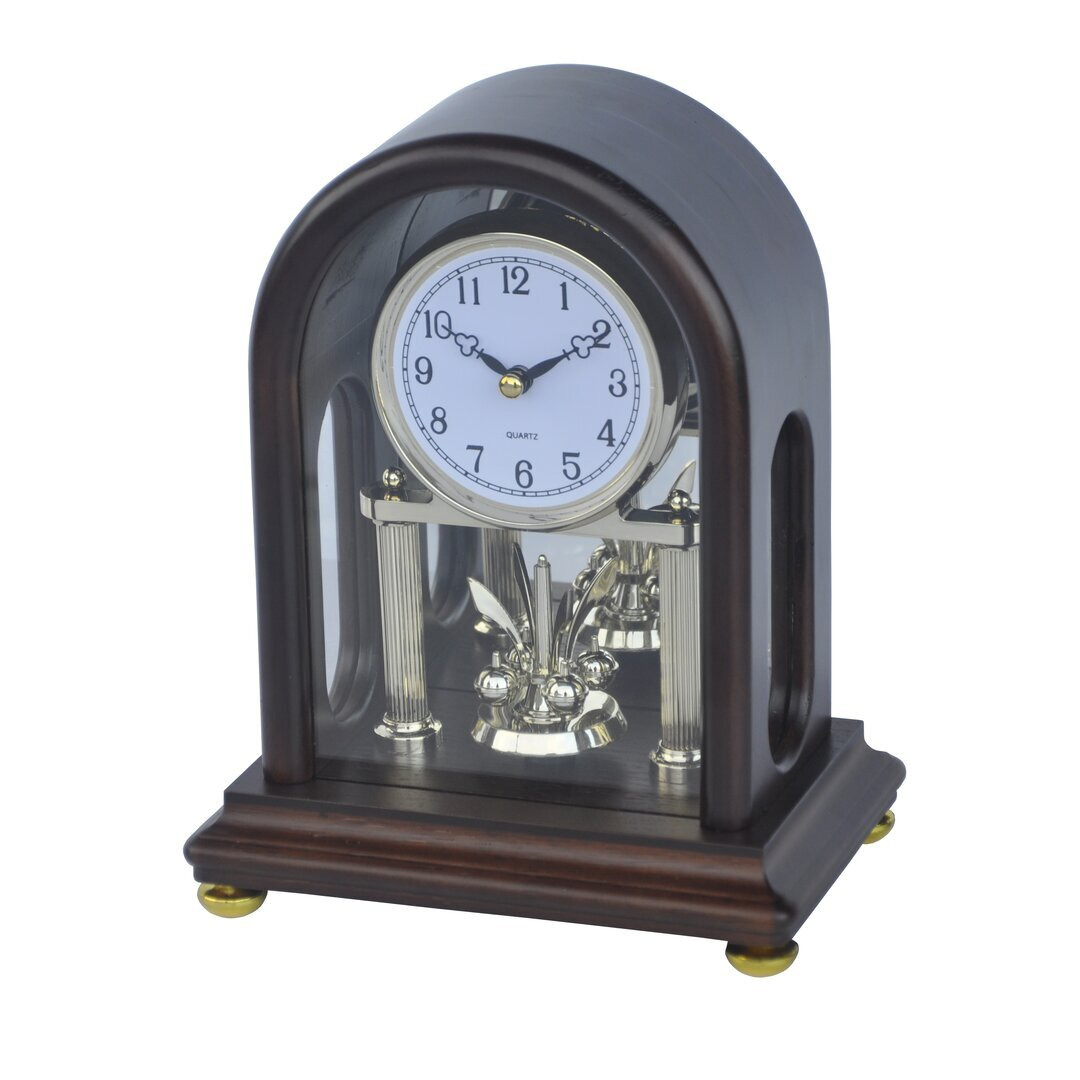 Traditional Analog Wood Quartz Tabletop Clock in Dark Brown