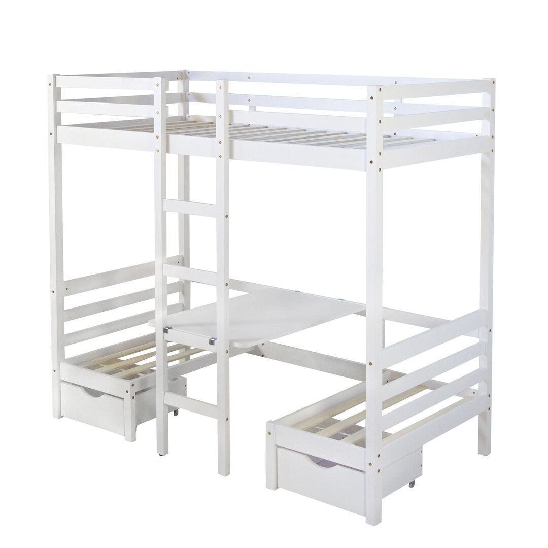 Yahya European Single (90 x 200cm) 2 Drawer Bed Frames High Sleeper Loft Bed with Built-in-Desk