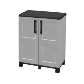 Multi-Purpose Cabinet For Outdoor Or Indoor Use, Low Wardrobe With 2 Doors And 1 Shelf In Polypropylene, 100% Made In Italy, 68X37h90 Cm, Light Gray C