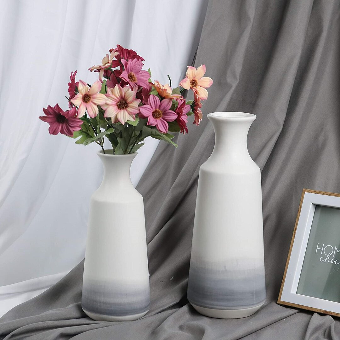 2 Piece Atlasburg White/Grey Ceramic Table Vase Set