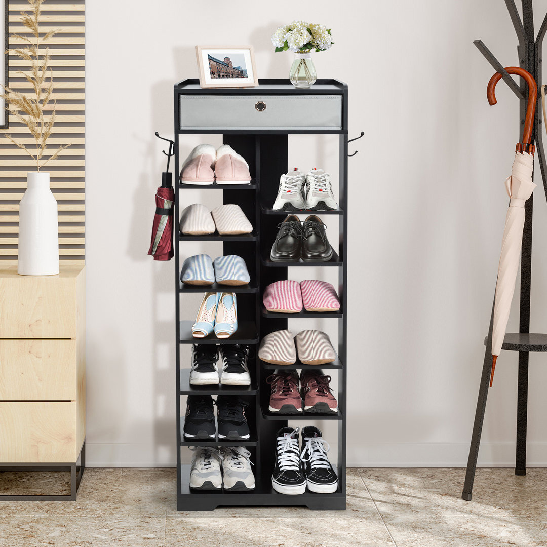 Wooden Free Standing Vertical Multi Function 13 Pair Shoe Rack