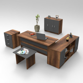 Bural 5 Piece Rectangular Writing Desk Office Set with Chair
