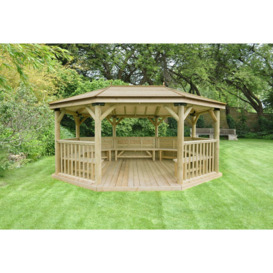 5.3m x 3.8m Wooden Gazebo with Timber Roof and Benches with Installation Service