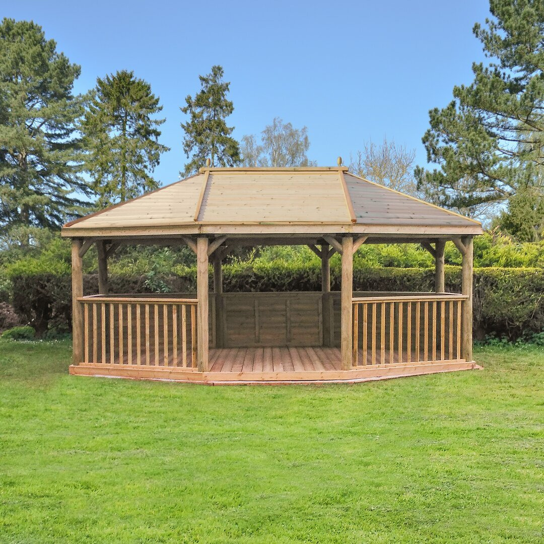 6.3m x 4.9m Wooden Gazebo with Timber Roof and Benches with Installation Service