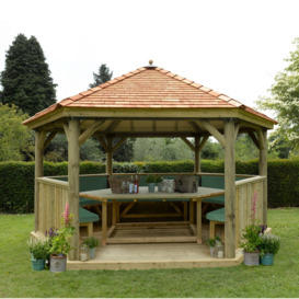 Furnished 4.9m x 4.3m Wooden Gazebo with Cedar Roof with Installation Service