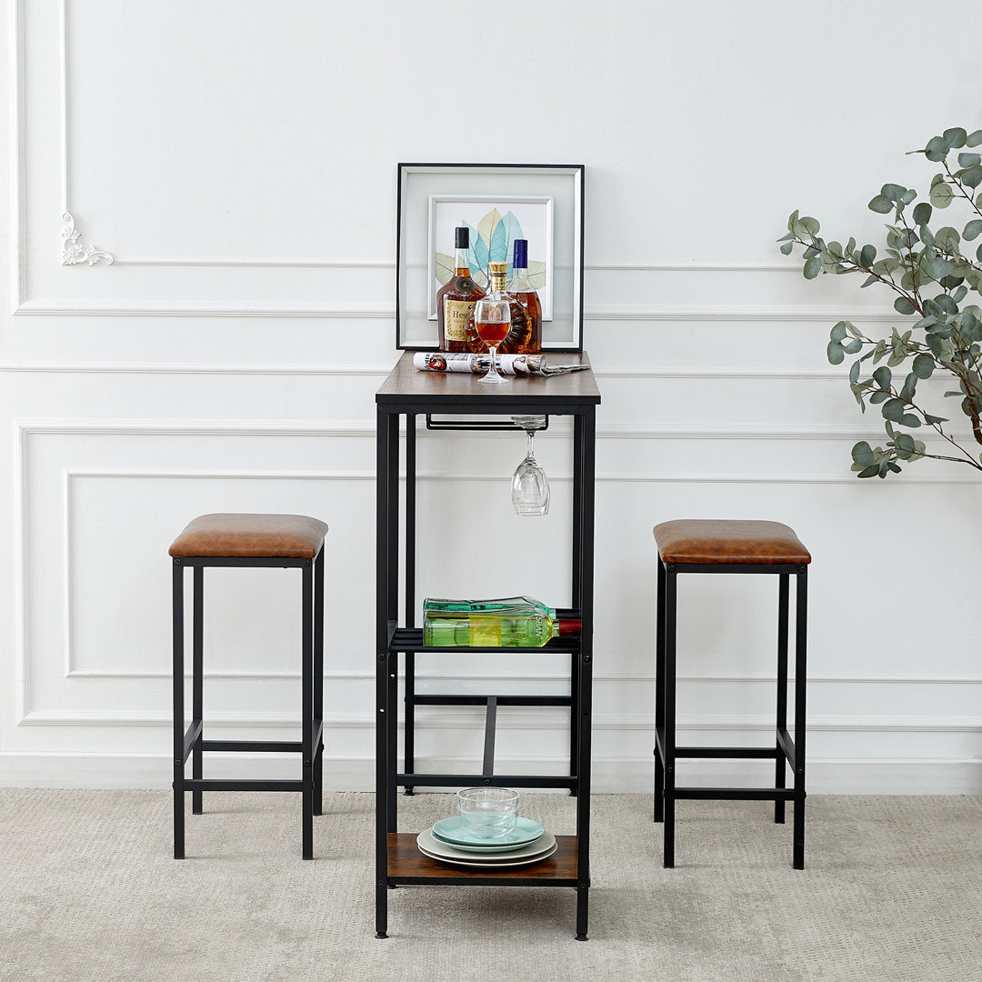 Dining Table Set With 3-Tier Storage Rack Shelves,Bar Counter Table Bistro Kitchen Table Breakfast Coffee Table Shelves For Beverage Display Shelving
