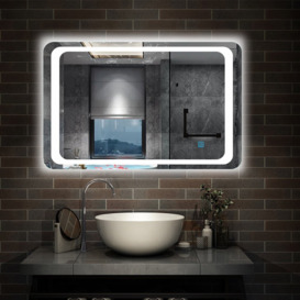 80X60 LED Illuminated Bathroom Mirror With Demister Single Touch Sensor Switch