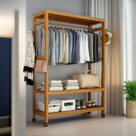 Scoville Natural Bamboo Wooden Clothes Rack Garment Rail Shoe Organiser Bedroom Furniture
