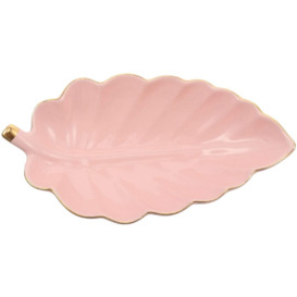Ceramic Jewelry Dish Organizer Leaf Shape Decorative Trinket Dish Accent Tray Jewelry Storage Plate Holder Bowl For Vanity Rings Keys Decor Pink