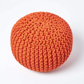 Orange Knitted Pouffe Footstool Bean Filled 100% Cotton For Living Room Children Or The Elderly