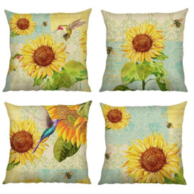 Sunflower Cushion Covers 18 X 18 Inch Set Of 4 Yellow Fllower Decorative Throw Pillow Covers Polyester Linen Pillowcases For Sofa Couch Garden Bedroom