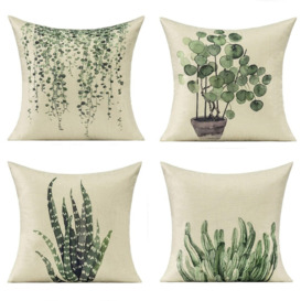 Green Cushion Covers Summer Plants Throw Pillow Case Decorative Natural Spring Aloe Ivy Vine Cactus Couch Decor Cotton Linen Pillows 18X18 Set Of 4 Fo