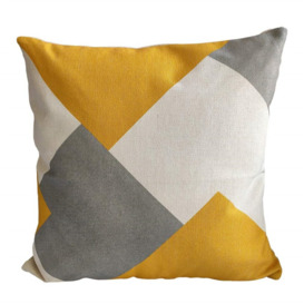 Set Of 4 Thick Mustard Yellow Polyester Geometric Printed Design Sofa Cushion Covers With Hidden Zip Closure 18X18 Inch 700G (Grey White Yellow Puzzle