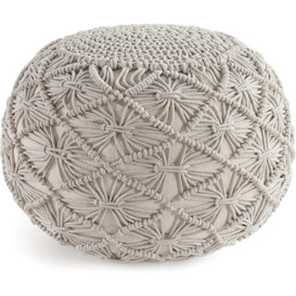 Hand Braided Cable Style Floor Ottoman - 100% Cotton Braided Rope - Hand And Hand Sewn - Truly Unique Seat - 20 Dia X 14 H Ivory