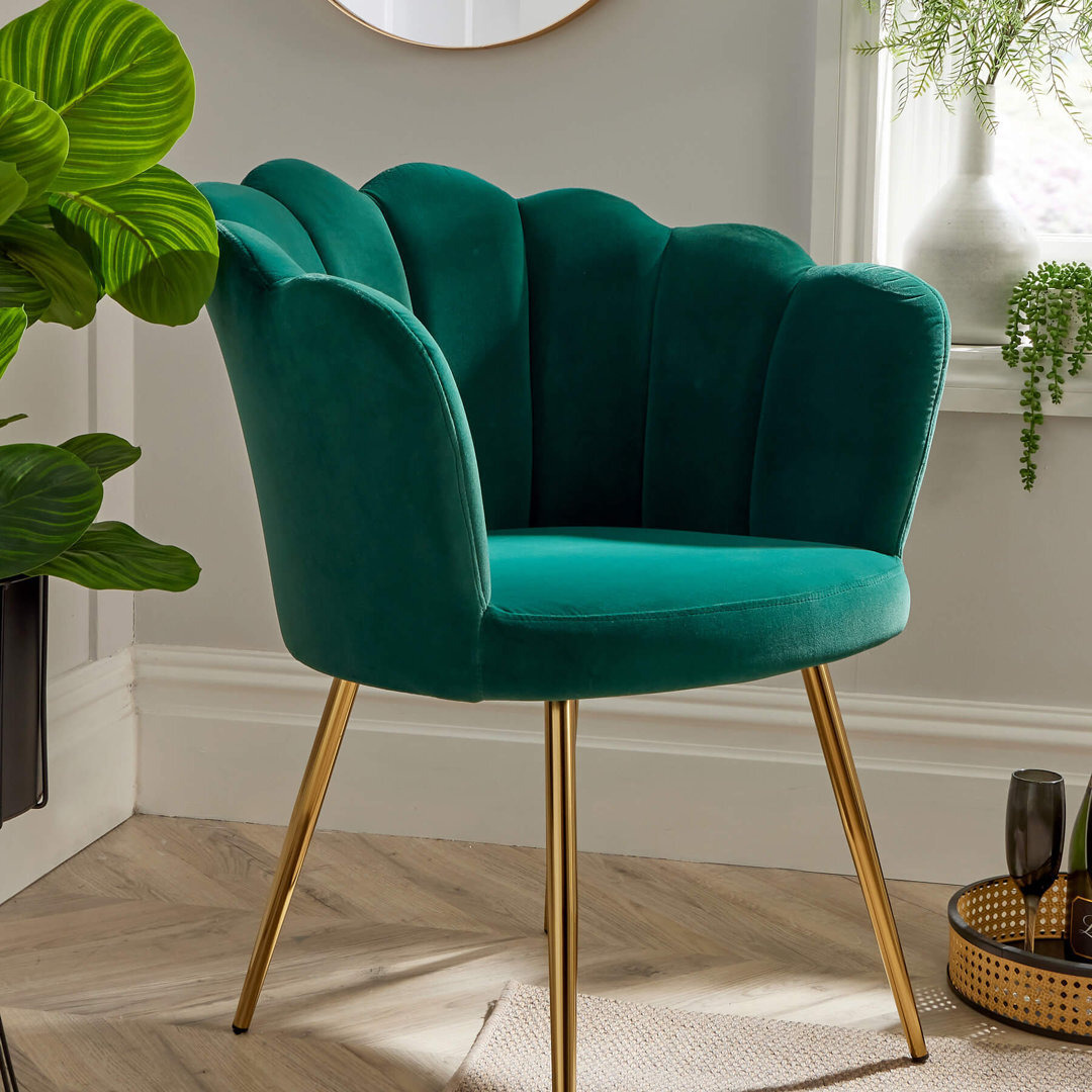 Green Velvet Scallop Chair Wing Back Armchair Occasional Sofa Gold Legs