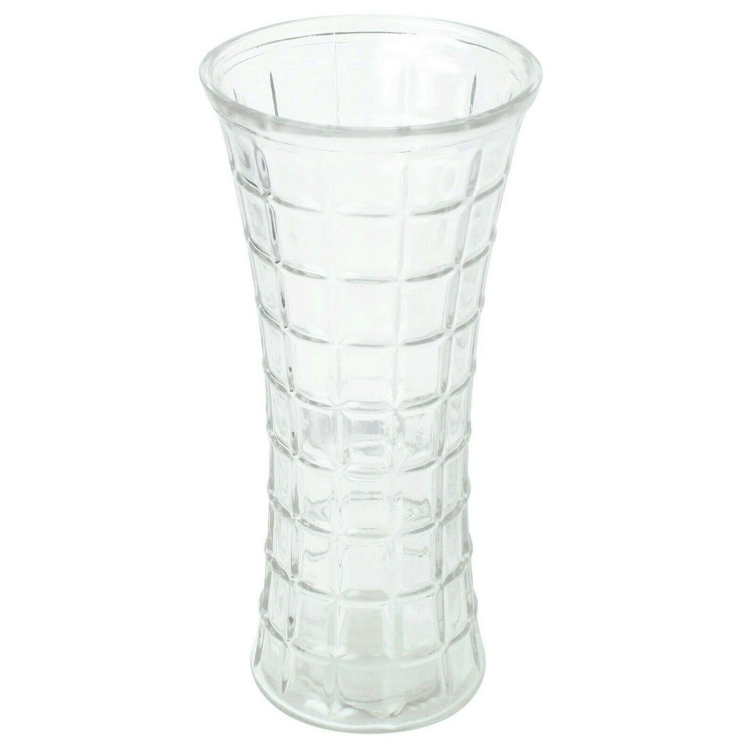 30Cm Tall Glass Flower Vase Flared Design, Cubed Cut Glass Design Flared Vase