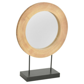 Alem Round Wood Framed Freestanding Make / Shaving Mirror in Light Brown