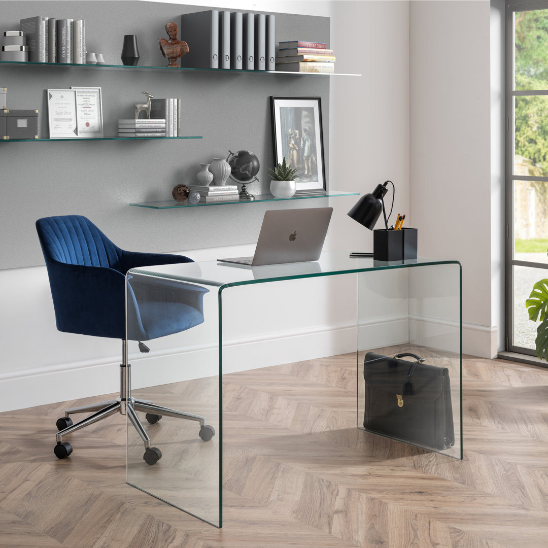 Massena Piece Glass Rectangular Writing Desk with Chair by