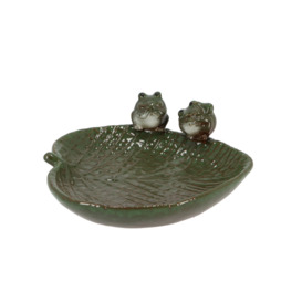 Ceramic Leaf Bird Bath with Frogs