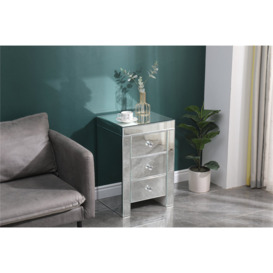 Canora Grey 3 Drawer Mirrored Bedside Table Silver Glass Finish Storage Cabinet