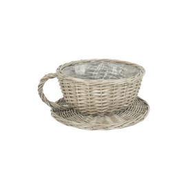 Wicker Tea Cup Shaped Lined Basket Planter