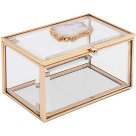 Rectangular Mirrored All-Natural Agate Stone Glass Jewellery Box