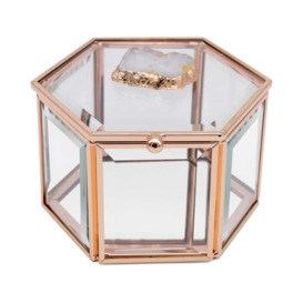 Hexagonal Mirrored All-Natural Agate Stone Glass Jewellery Box
