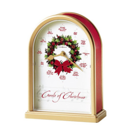 Musical and Chiming Carols of Christmas Holiday Traditional Analog Wood Quartz Table Clock in Satin Brass