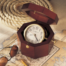 Weather and Maritime Traditional Analog Quartz Alarm Tabletop Clock in Rosewood Hall