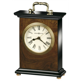 Berkley Retro Analog Metal Quartz Alarm Tabletop Clock in Walnut Piano/Polished Brass