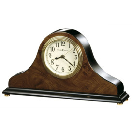 Baxter Traditional Analog Wood Quartz Alarm Tabletop Clock in Walnut Piano/Brass