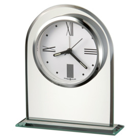 Regent Modern & Contemporary Analog Glass Quartz Alarm Tabletop Clock in Polished Silver/Clear