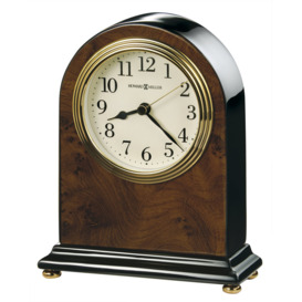 Bedford Traditional Analog Wood Quartz Alarm Tabletop Clock in Walnut Piano/Polished Brass