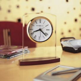 Marcus Modern & Contemporary Analog Glass Quartz Alarm Tabletop Clock in Satin Rosewood/Clear
