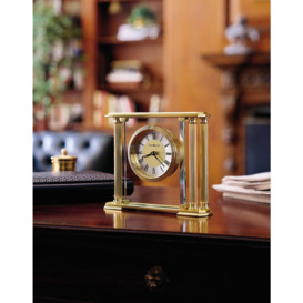 Athens Glam Analog Mirror Quartz Table Clock in Polished Brass