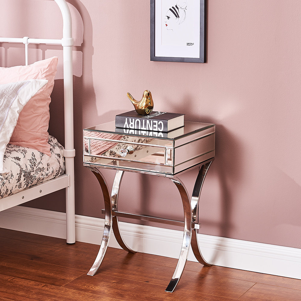 Mirror Bedside Table With One Drawer