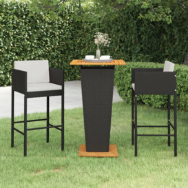 Ebern Designs 3 Piece Garden Bar Set With Cushions Poly Rattan Black