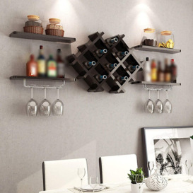 Wall Mounted Wine Rack Bottle Glass Holder Storage Shelves Bar Kitchen Shelf White (Type B :Black)