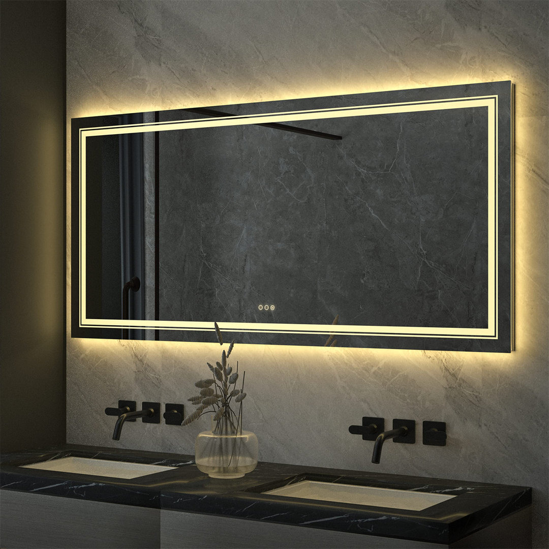 1050X500mm LED Bathroom Mirror: Illuminated Wall Mounted Vanity Mirror With Anti-Fog Touch Button Double Lighting Backlit Mirror For Makeup Shaving Dr