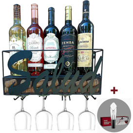 Wine Rack Wall Mounted - Salud -Metal Wine Rack, Bottle & Glass Holder-Cork StorageStore Best 5 Red, White-Bonus Wine Aerator & Pourer Spout- Great Gi