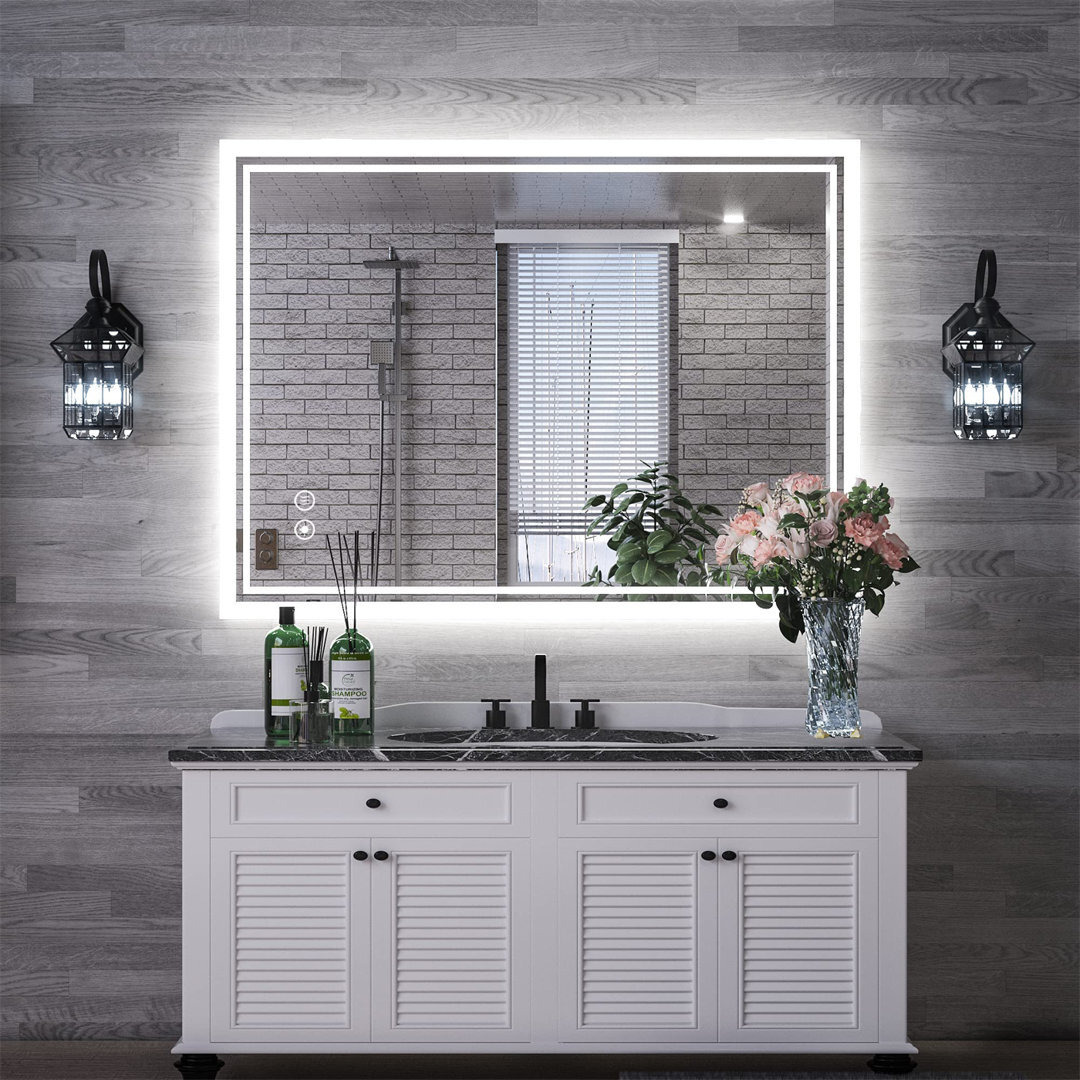 600X800mm Illuminated LED Bathroom Mirror,Wall Mounted Lighted Mirror With Demister Pad And Touch Light Switch Vanity Mirror With Dimmable And Memory