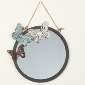 Round Glass Framed Rope Hanging Accent Mirror in Black